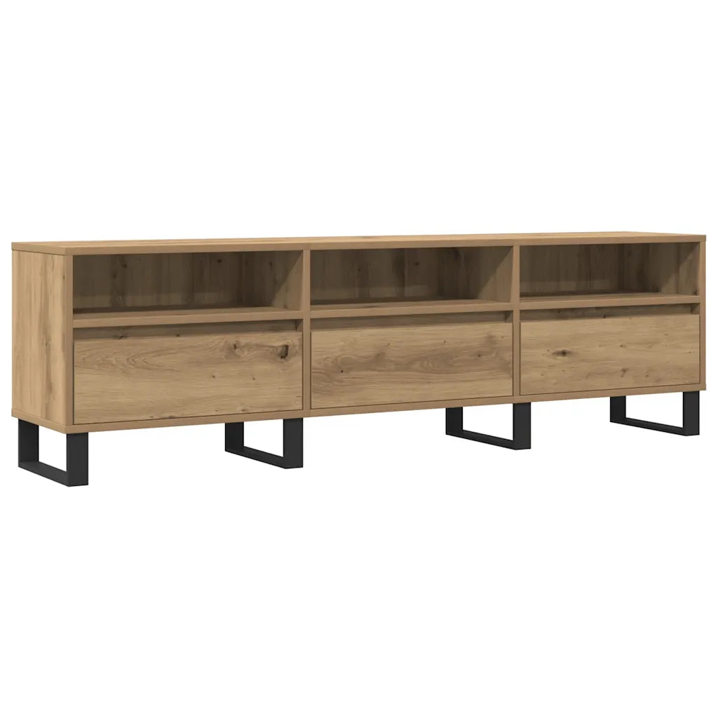 Mobile porta TV artigianale in rovere con ampio vano contenitore 150 x 30 x 44 cm design moderno in legno composito beige 02_0051074