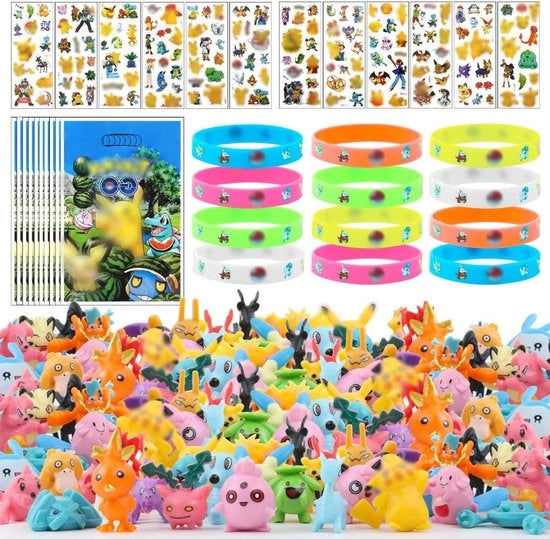 Set di giocattoli per bambini con figurine miniatura - 24 pezzi di figurine miniatura e 12 adesivi - regalo per bambini con braccialetti e sacchetti di regalo