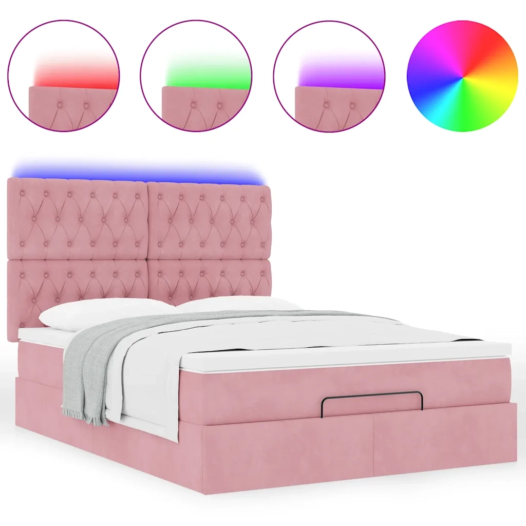 Struttura Letto Pouf con Materassi Rosa 140x190 cm in Velluto 3314395