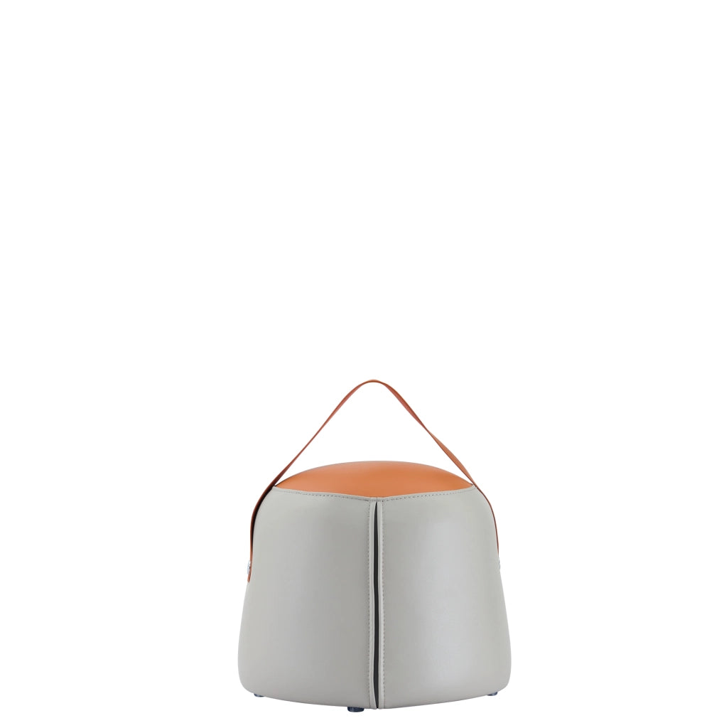 Pouf imbottito con maniglia in pelle PU grigio