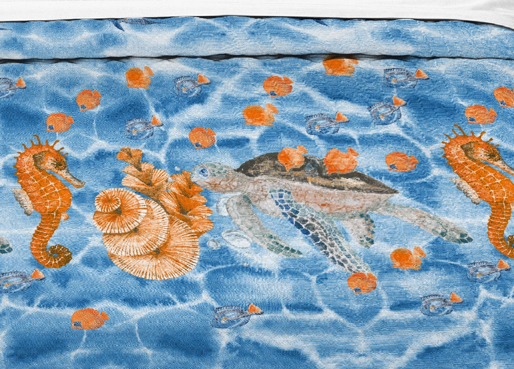 Copriletto Piquet Primavera Estate 100% Cotone Disegno Sea Life - Matrimoniale - Blu
