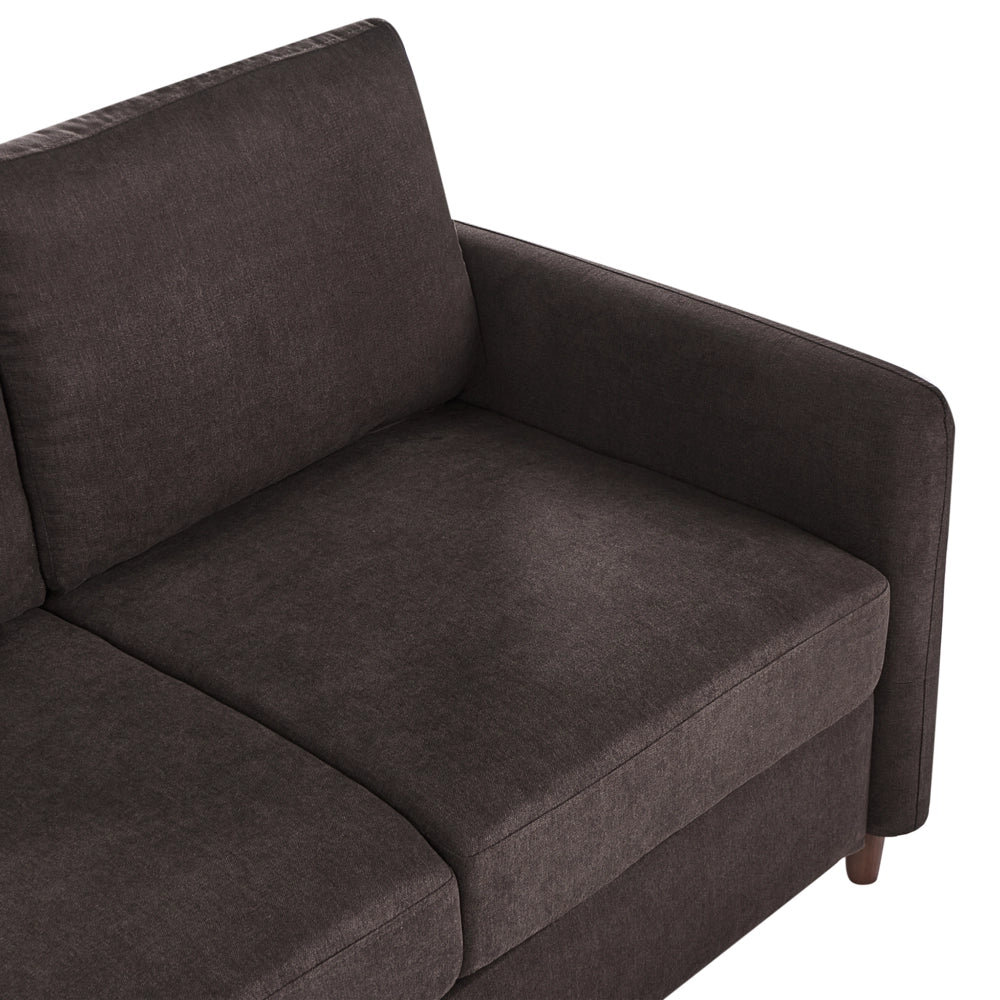 Divano a 2 posti in tessuto marrone scuro con braccioli contenitori, imbottitura spessa, stile moderno, arredamento per soggiorno
