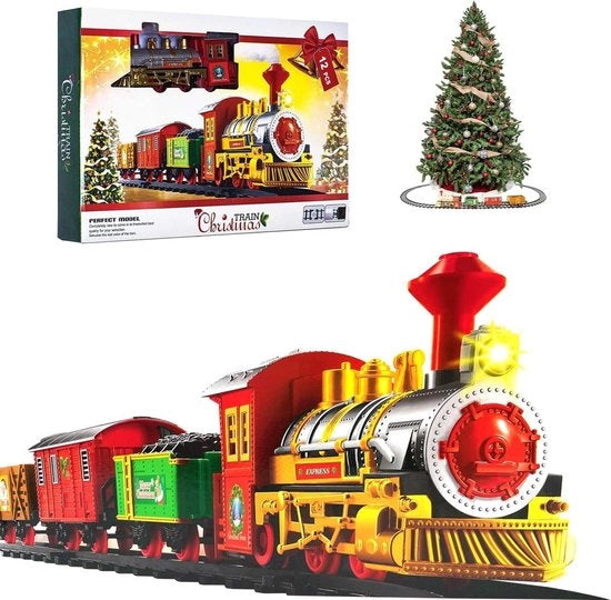 Treno elettrico di Natale - Treno di Natale elettrico - Treno intorno all'albero di Natale - Decorazione di Natale a vapore - Treno di Natale giocattolo - Treno di Natale con luce e suono - Decorazione di Natale - Accessori del villaggio di Natale