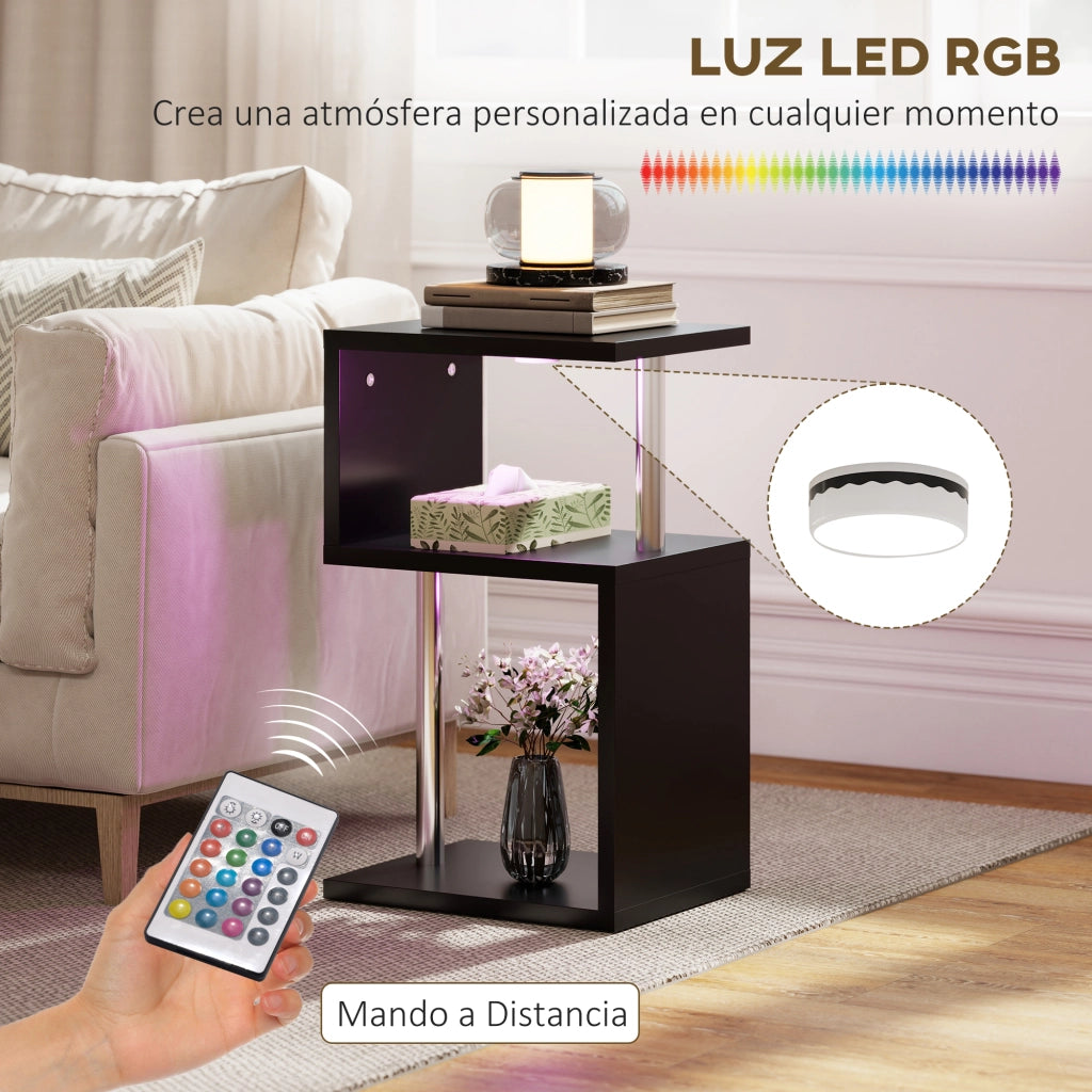Tavolino da Salotto con Luci LED e Ripiani ¨C zephmum ¨C Nero Aluminio 44x38x75 cm