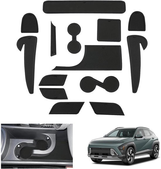Accessori compatibili con Hyundai Kona SX2 (Manuale/Automatico) 2024 2025, Antislipmatten per Kona a partire dal 2024, Middenconsole deurnaadmatten, Kona 2024 (Nero)