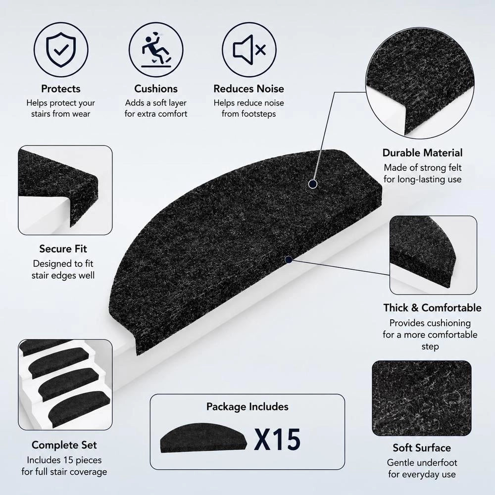 Self-adhesive Stair Treads, 15 Pieces, 56x17x3 Cm, Black