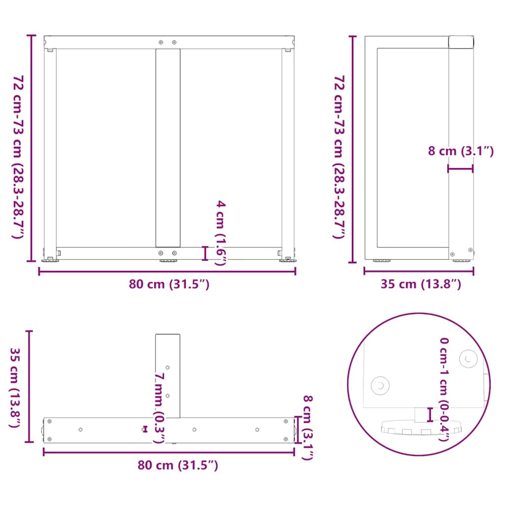 Set di 2 gambe per tavolo da pranzo a forma di T 80 x 35 x 72 cm con piedini regolabili design moderno acciaio antracite 02_0057328