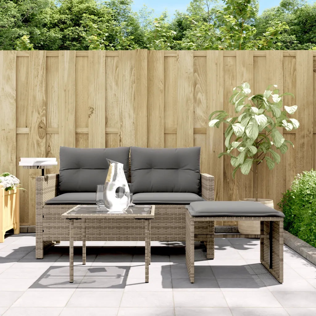 Set Divani da Giardino 3 pz | Set Salotto da Giardino con Cuscini Grigio in Polyrattan