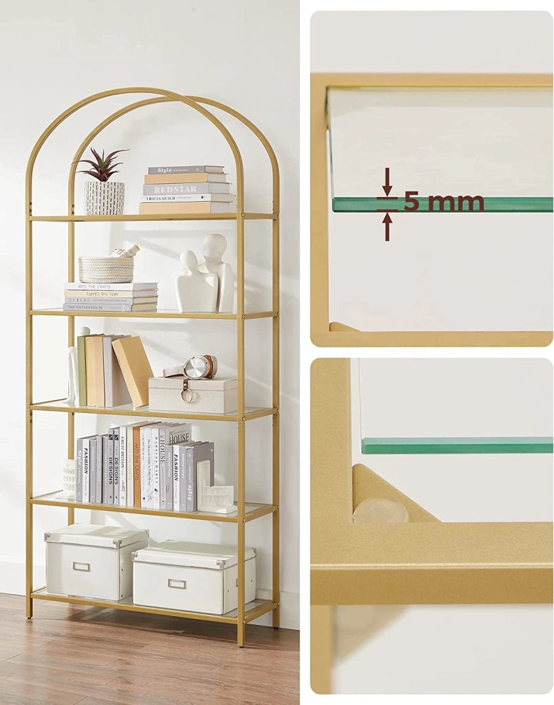 Libreria in vetro VALORA con 5 ripiani, oro - LGT050A01