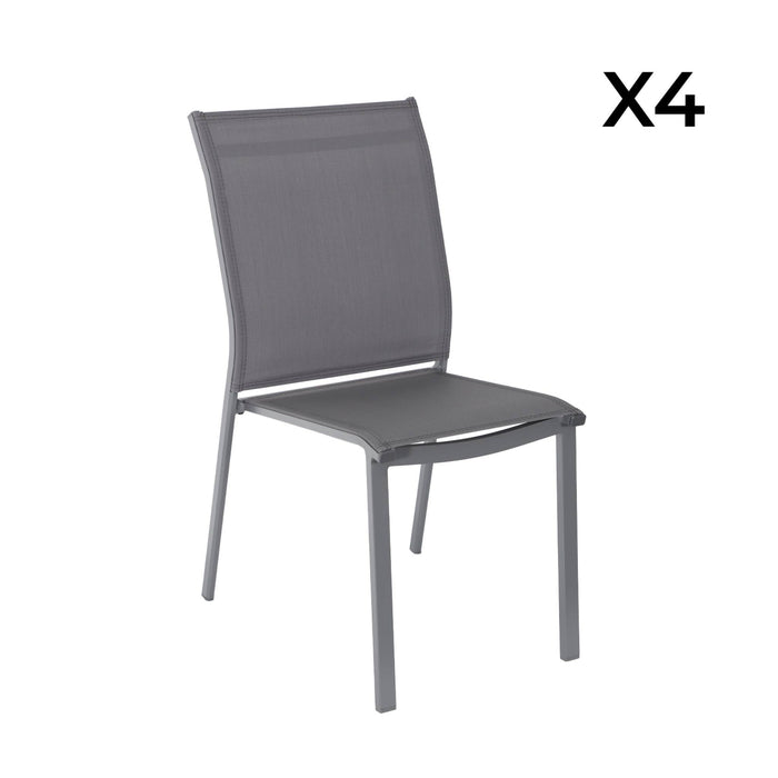 Set di 4 sedie da giardino impilabili in alluminio e textilene,