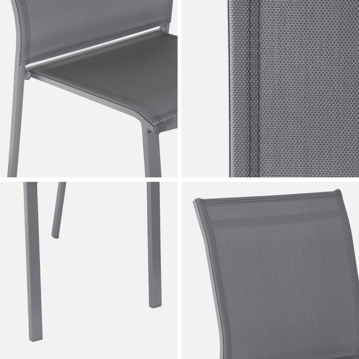 Set di 4 sedie da giardino impilabili in alluminio e textilene,