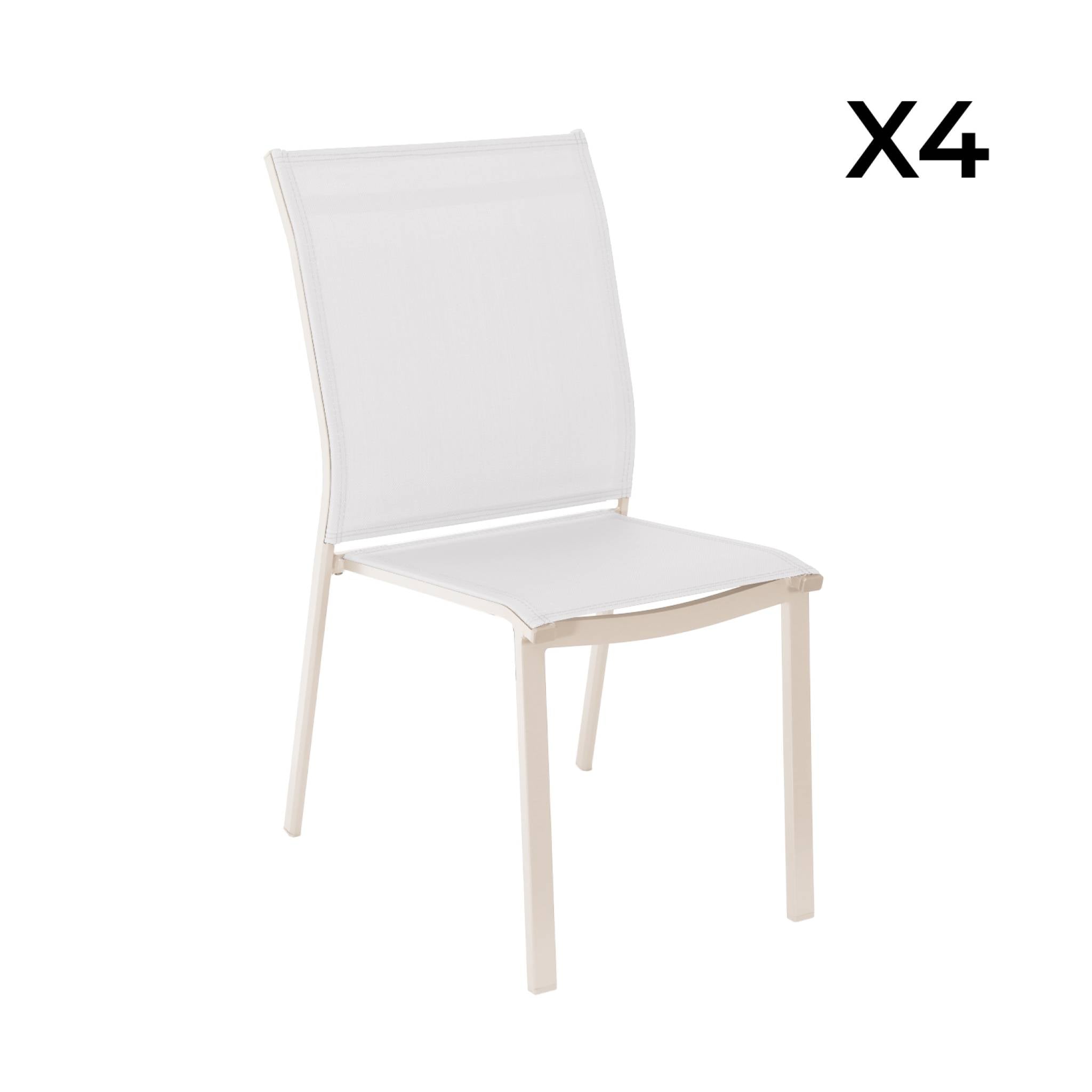Set di 4 sedie da giardino impilabili in alluminio e textilene, beige