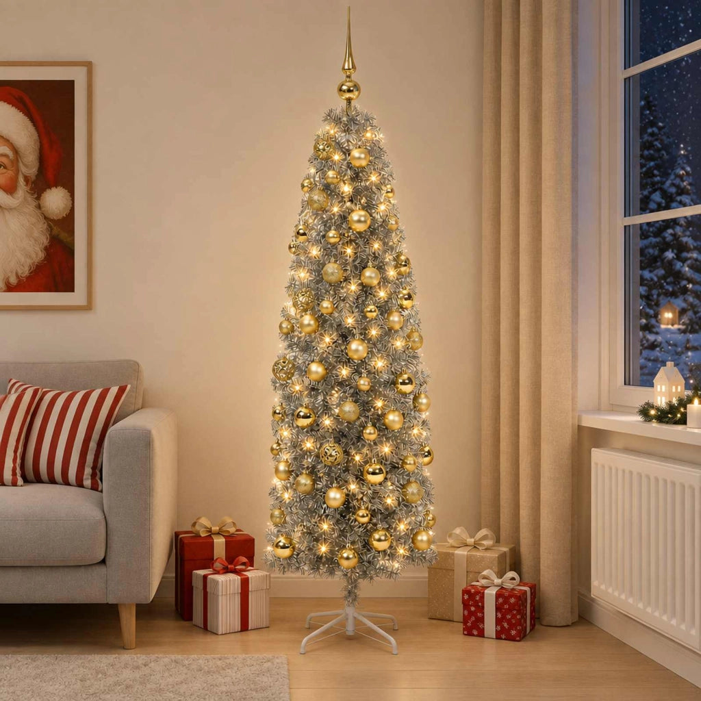 Albero di Natale Artificiale Slim con Palline 180 cm 300 LED 3461227
