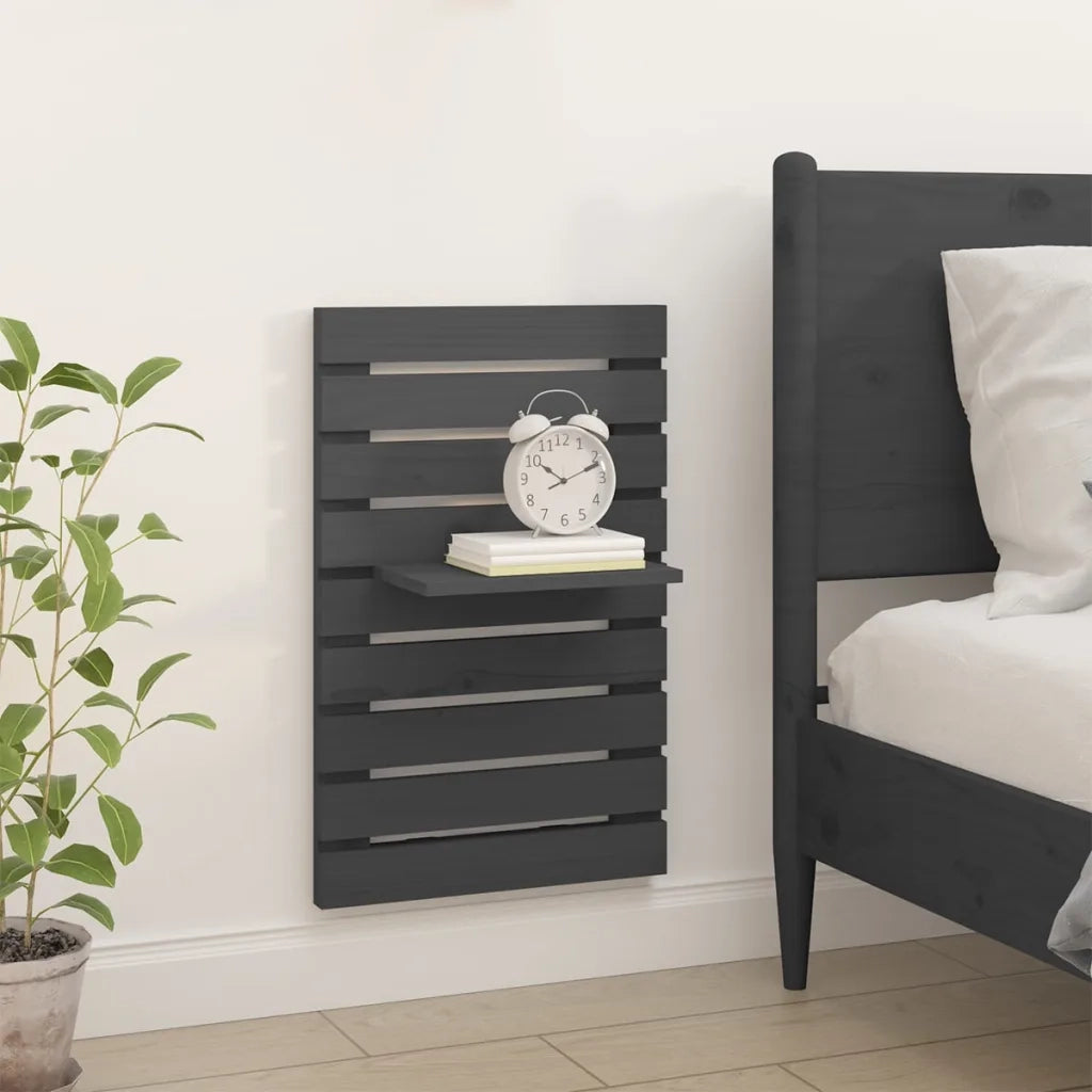 Mensole da Letto a Parete 2 pz Grigio Legno Massello di Pino 824770