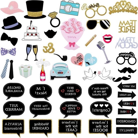 Accessori per fotobox da 52 pezzi per festini di luce - accessori per matrimoni e feste di fidanzamento