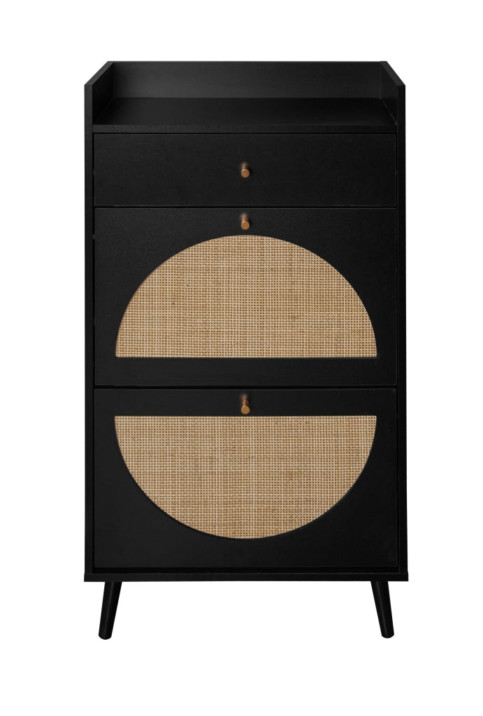 Scarpiera 2 Ante e Cassetto ¨C Xylo ¨C Nero, Effetto Rattan, 60 cm