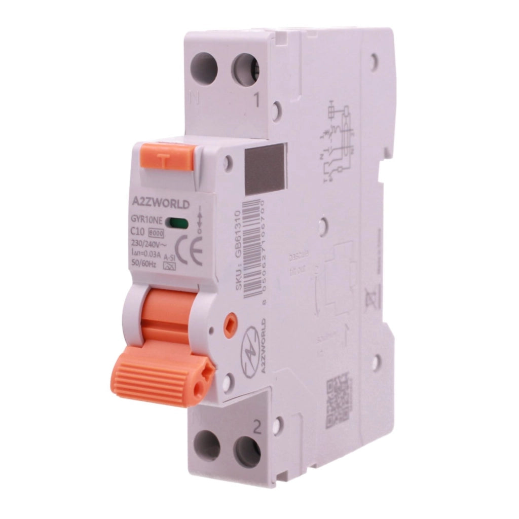 RCBO Interruttore Magnetotermico Differenziale Tipo A-SI Super Immunizzato, Curva C 1P+N 1M 6000A 30mA AC 230V IP20, GYR10N, Disponibili 6A 10A 16A 20A 25A 32A 40A (C10A)