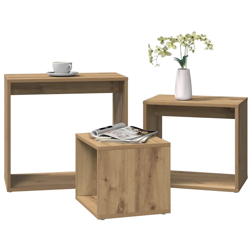 vidaXL Tavolini Impilabili 3 pz Rovere Artigianale Legno Multistrato