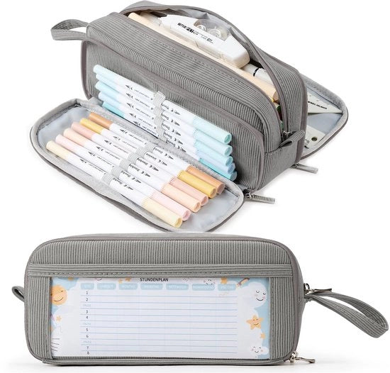 Etui con 3 compartimenti, con grande capacità, per scuola e ufficio.
