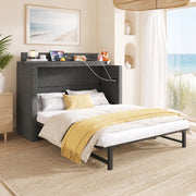 Letto a scomparsa 140x200 cm con cassetto; USB e Type-C; lino grigio