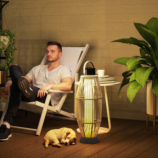 Lampada Solare da Terra da Giardino Ø26x72 cm con Illuminazione LED in PE Rattan e Acciaio Grigio