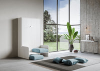 Letto Matrimoniale Francese A Scomparsa 140 Kentaro Con Divano Bianco Frassino e Azzurro