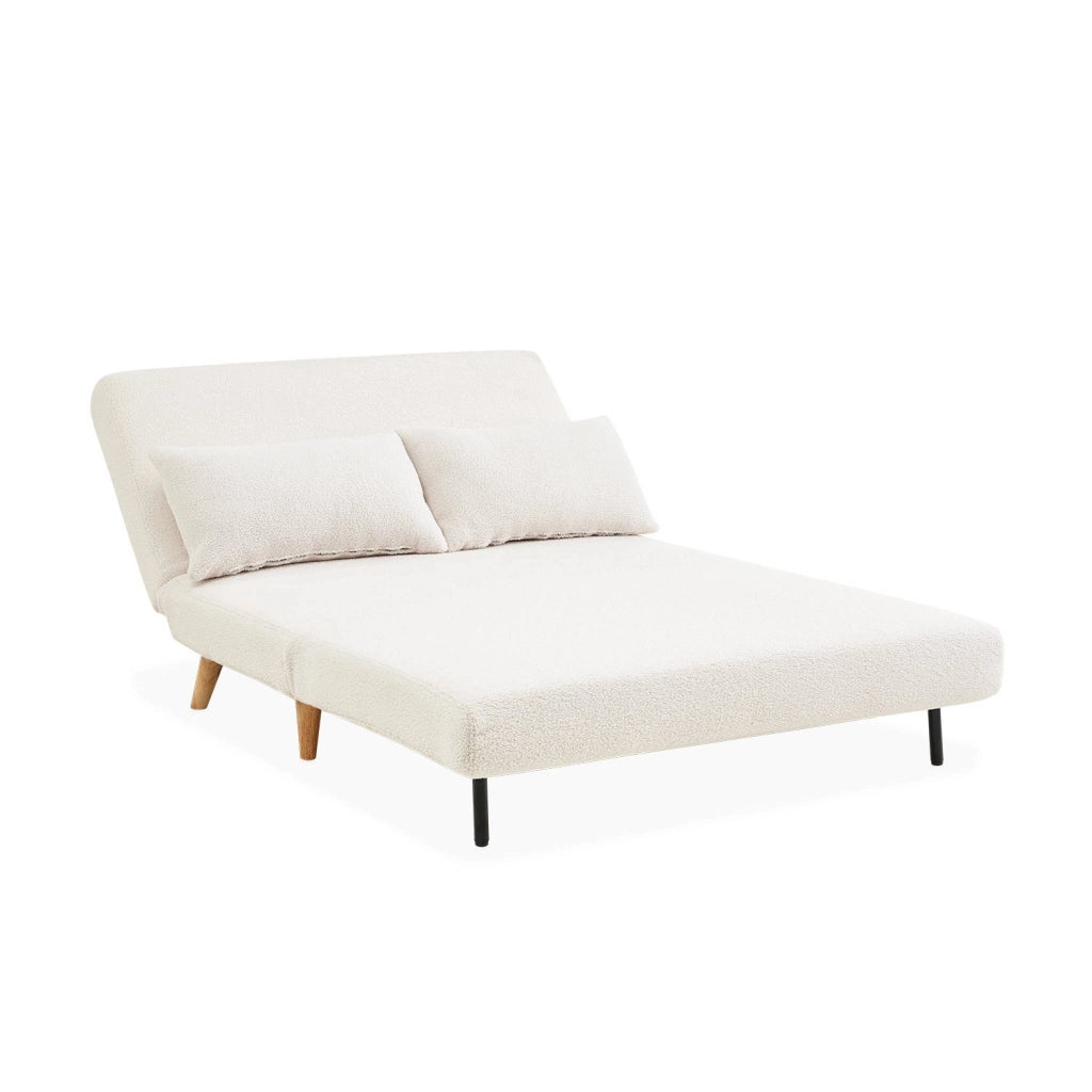 Divano letto in tessuto bouclé, 2 posti, crema