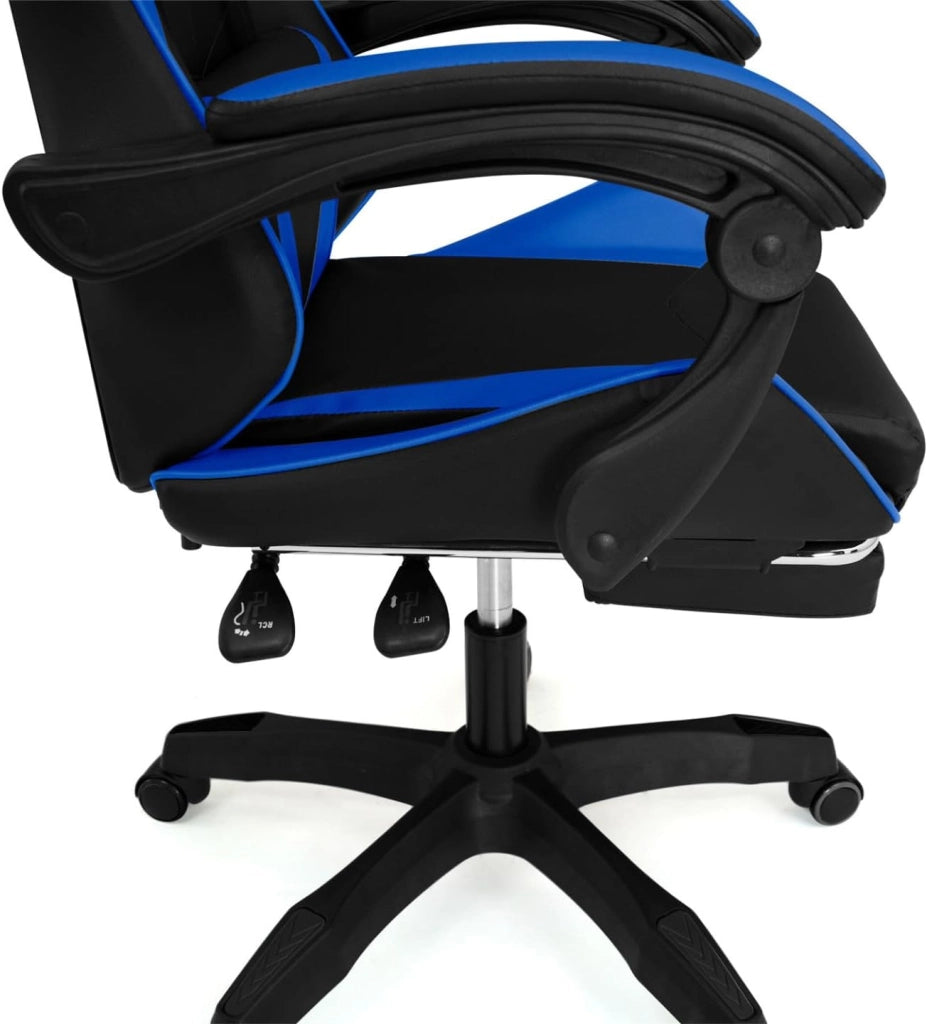 Sedia da gioco ALEX regolabile con poggiapiedi, cuscino per la testa e cuscino lombare in nero e blu