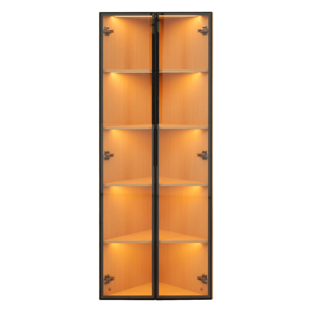 Vetrina in vetro temperato LED - Zephmum- 62x35x160cm - Quercia, luce integrata, antistrappo