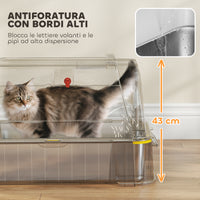 Lettiera per Gatti Chiusa 63x43x43 cm Capacità da 80L con Vassoio Estraibile in ABS e Acciaio Inox Grigio Chiaro