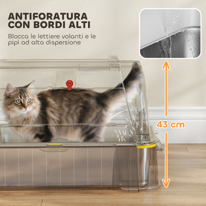 Lettiera per Gatti Chiusa 63x43x43 cm Capacità da 80L con Vassoio Estraibile in ABS e Acciaio Inox Grigio Chiaro