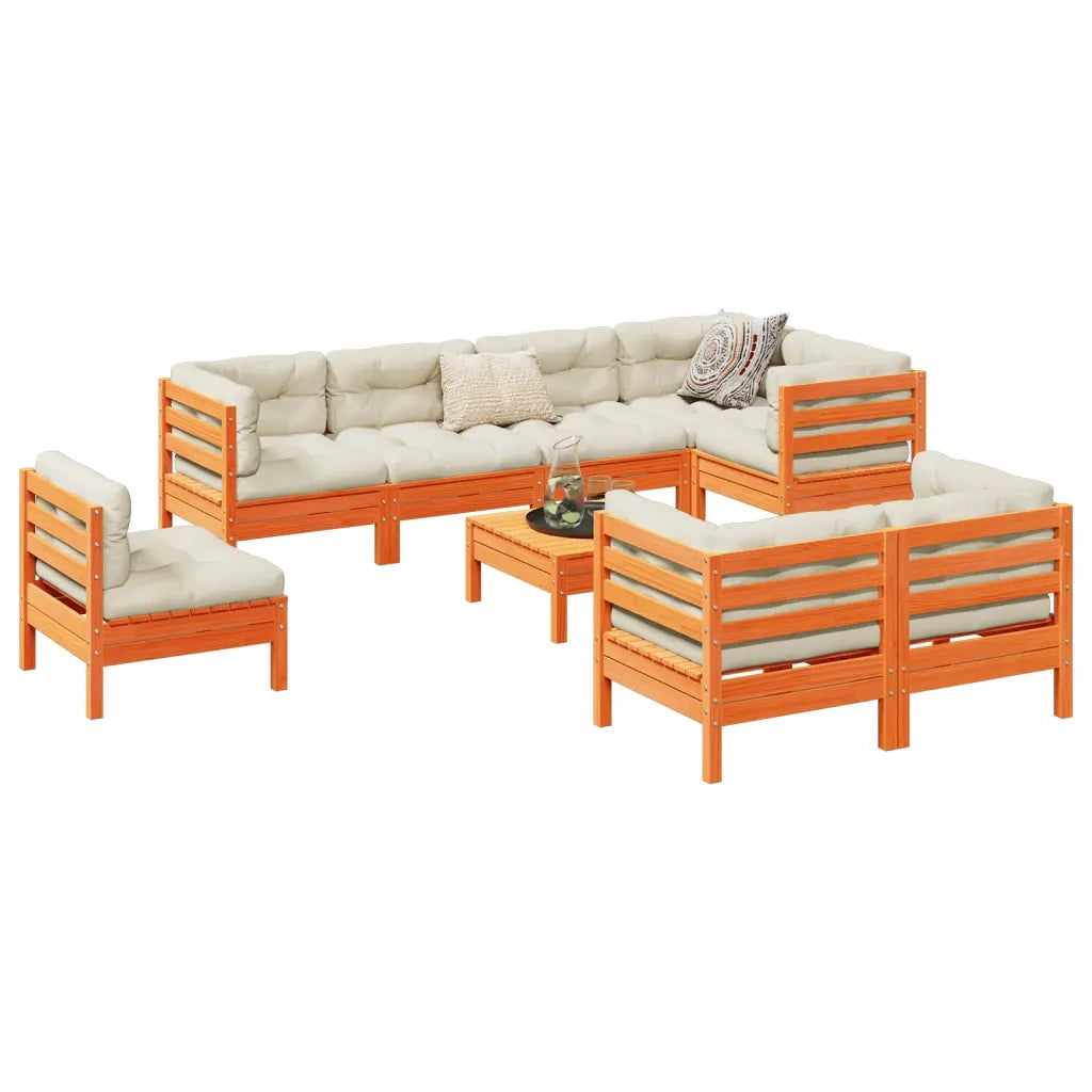 Set Divani Giardino 9 pz con Cuscini Marrone Cera Massello Pino 3299516