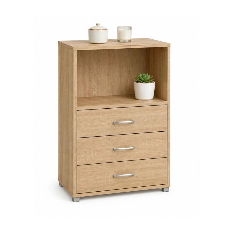 CASSETTIERA IN LEGNO CON TRE CASSETTI E RIPIANO COLORE ROVERE DIMENSIONI 60X40X101 CM