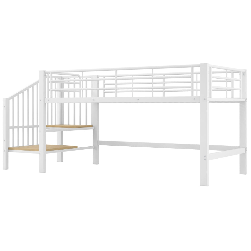 Letto a soppalco 90x200 cm bianco MDF e metallo con scala contenitore