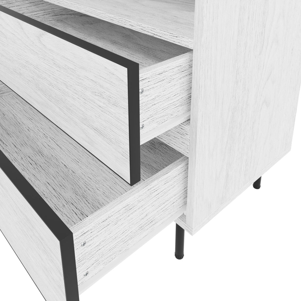 Credenza 140x42x77 cm bianca， 2 ante， 2 cassetti， vano aperto