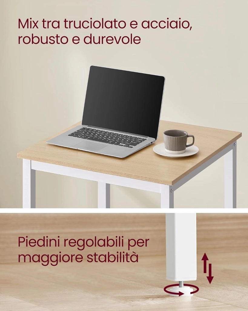 VASAGLE Tavolino da Bar, Tavolino Alto Quadrato per Colazione, Struttura in Acciaio, 60 x 60 x 92 cm, Montaggio Facile, per Cucina Soggiorno, Stile Moderno, Beige Rovere e Bianco Classico LBT025W09
