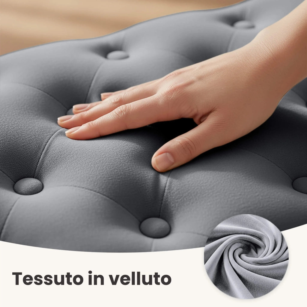 Panca imbottita in velluto trapuntato 100 cm MONACO Grigio Scuro