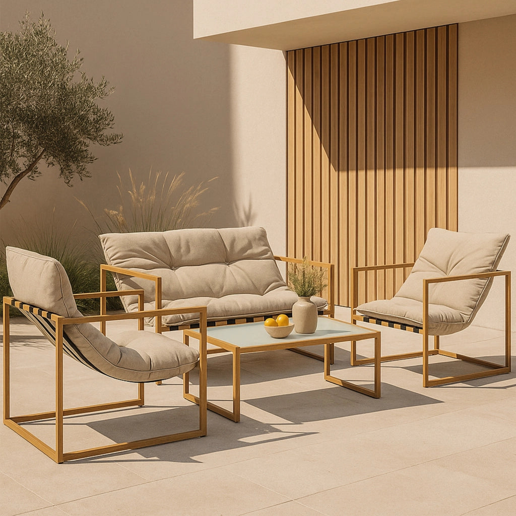 Set Salottino da Giardino Dallas con Cuscini in Olefina - Color Legno/Khaki casa.pro