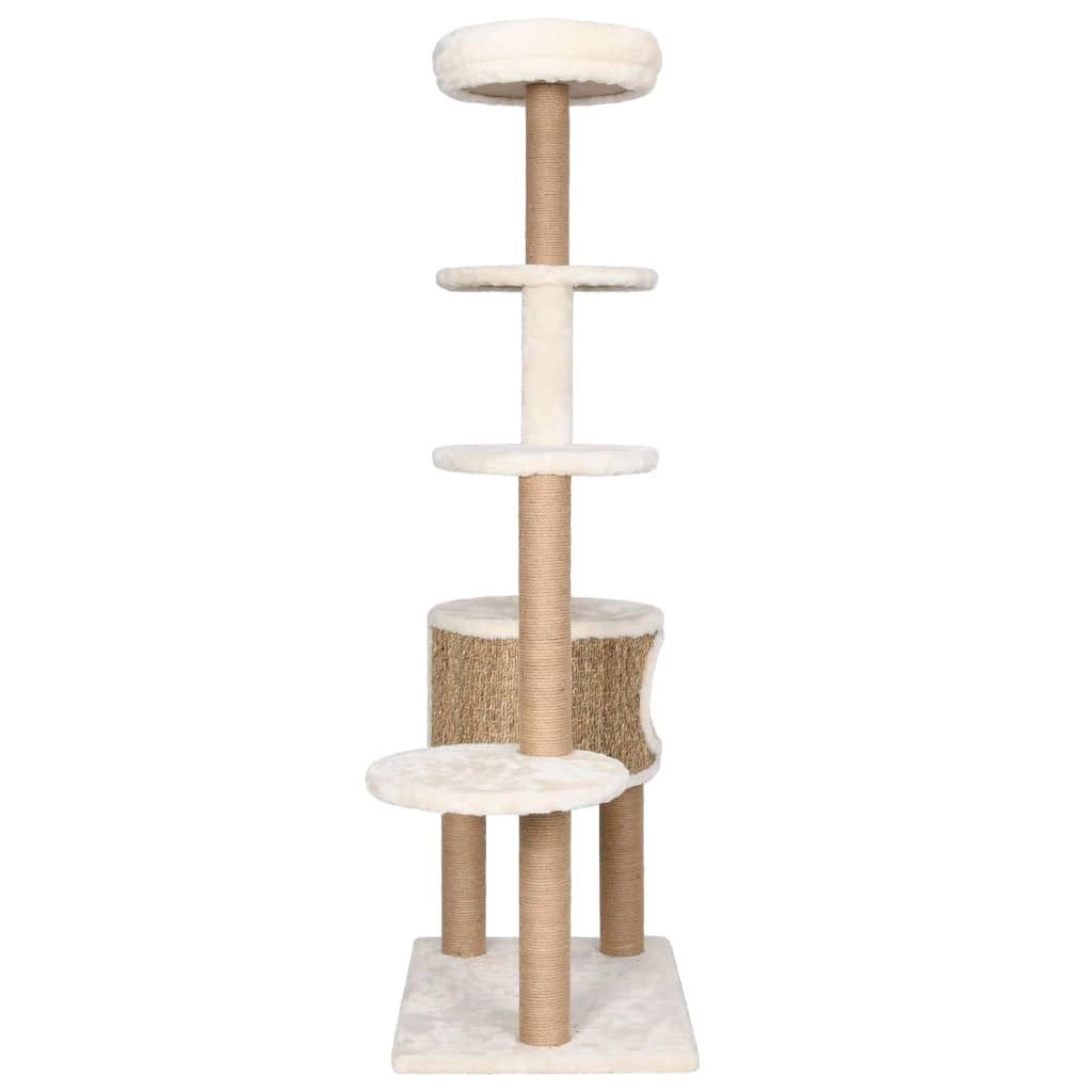 Tiragraffi per gatti torre per arrampicata giocattolo tiragraffi piattaforma per arrampicata cuscino di lusso e tiragraffi 148 cm erba marina Beige 02_0022749