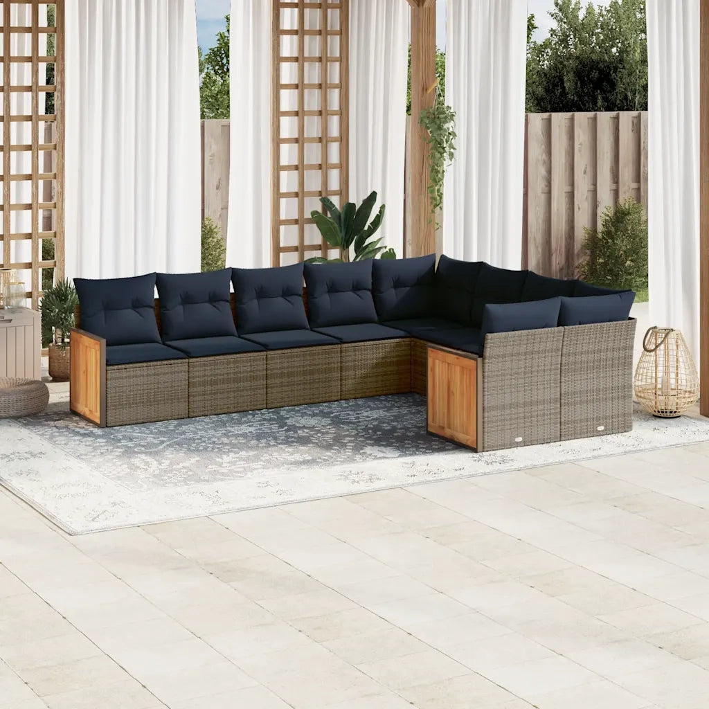 Set Divani da Giardino 9 pz con Cuscini Grigio in Polyrattan 3227986
