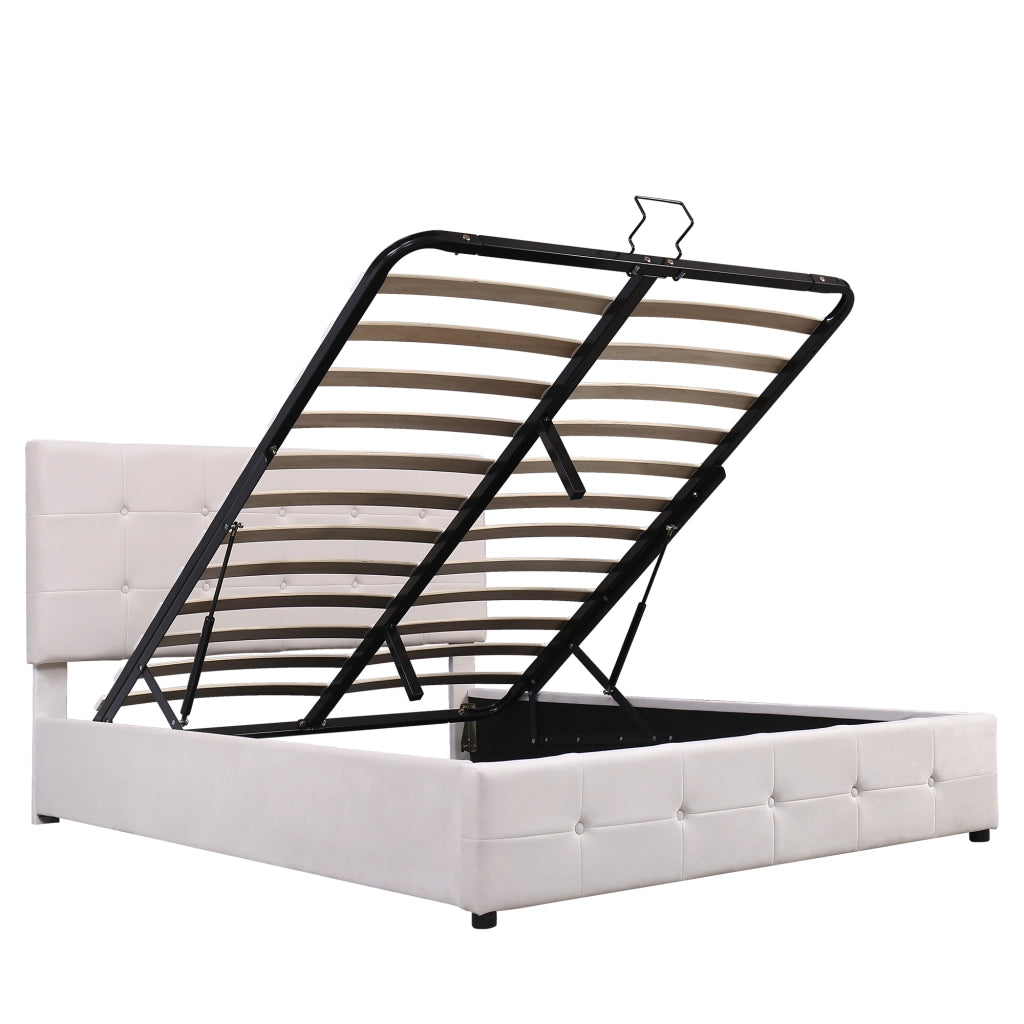 OKWISH Letto Contenitore 140×200 cm, Letto Matrimoniale con Sollevamento Idraulico, Testiera Regolabile e Ampio Vano, senza Materasso