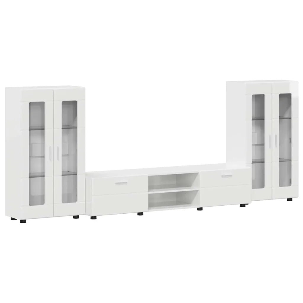 Set mobile TV con porta FLORIN Bianco Lucido Legno multistrato