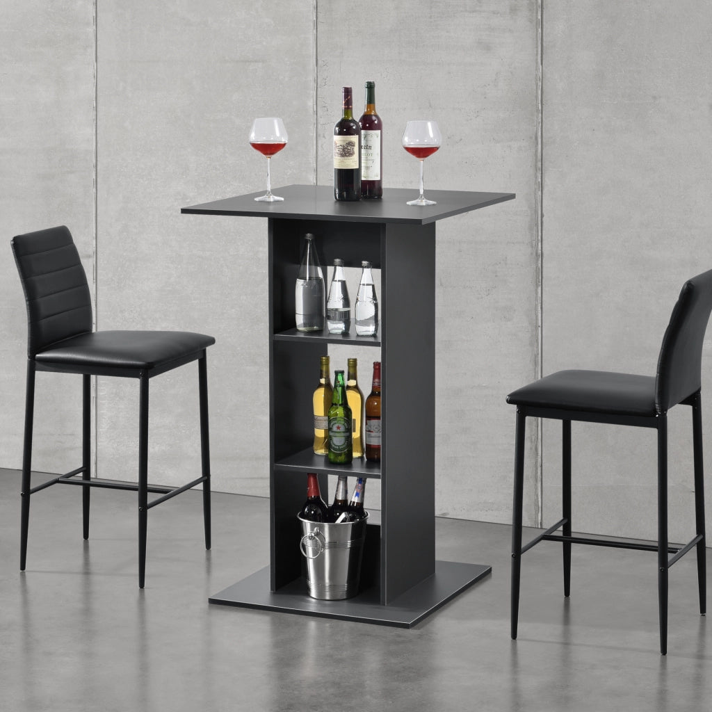 Tavolo Alto da Bar Visby con Piano Quadrato e 3 Ripiani - Grigio Scuro [en.casa]