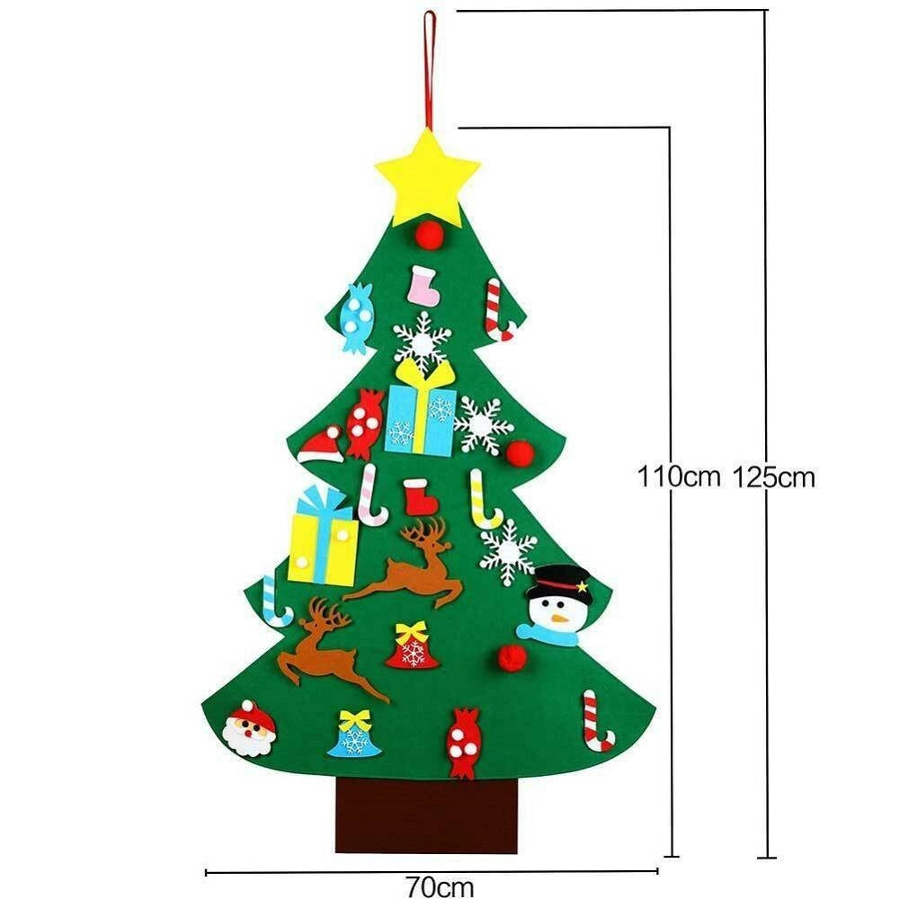 Trade Shop - Albero Di Natale Per Bambini In Feltro Da Parete Con 26 Addobbi Natalizi 110cm -