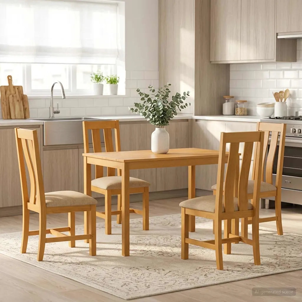 Set da pranzo 5 pz Beige Legno di Quercia Massello 3430242