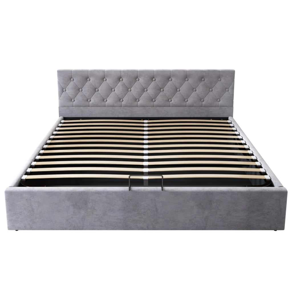 Letto imbottito in velluto con contenitore idraulico; per materasso 180x200 cm; grigio