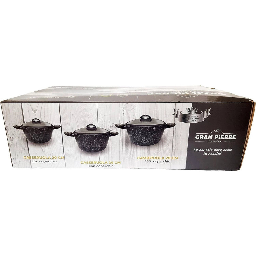 Trade Shop - Set Di 3 Pentole Casseruole Batteria In Pietra Lavica Antiaderente Antigraffio -