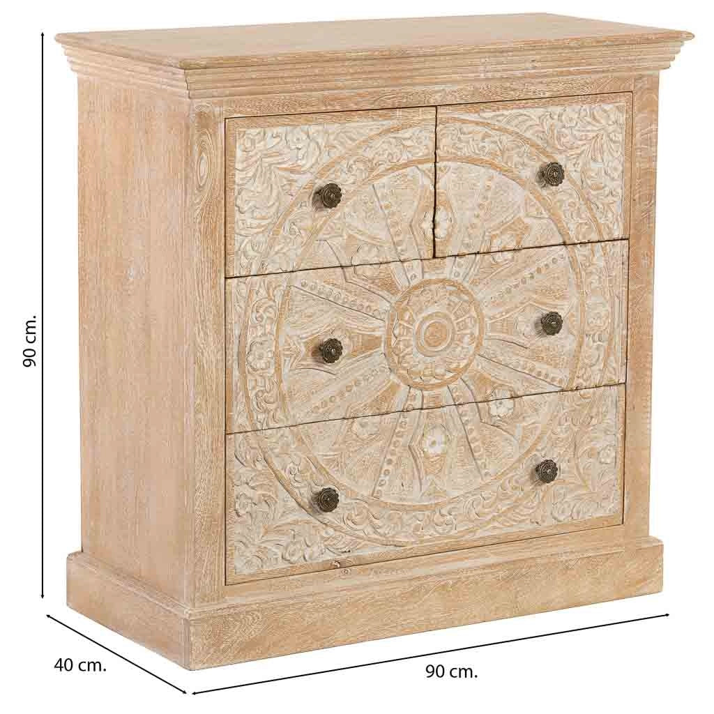 Credenza artigianale in legno a 4 cassetti 90x40x90h cm