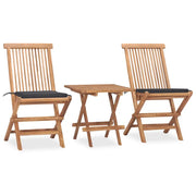 Set da Pranzo Giardino Pieghevole 3 pz Cuscino Massello di Teak cod mxl 39099