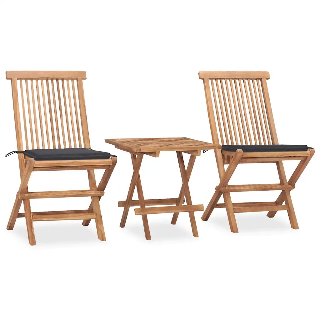 Set da Pranzo Giardino Pieghevole 3 pz Cuscino Massello di Teak cod mxl 39099
